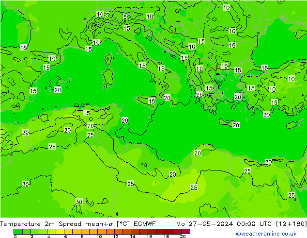 Temperature 2m Spread ECMWF Mo 27.05.2024 00 UTC
