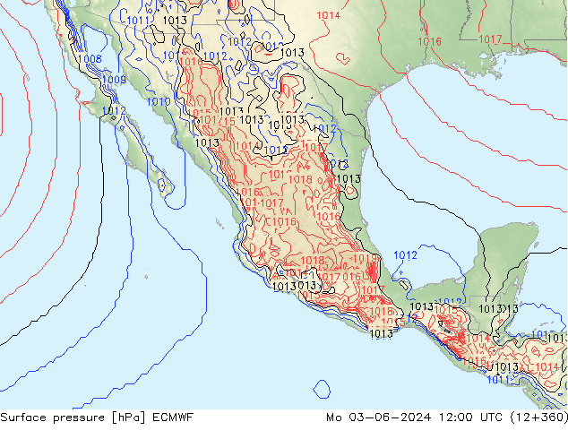 Presión superficial ECMWF lun 03.06.2024 12 UTC