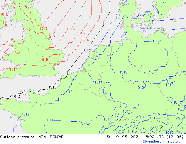 Pressione al suolo ECMWF dom 19.05.2024 18 UTC