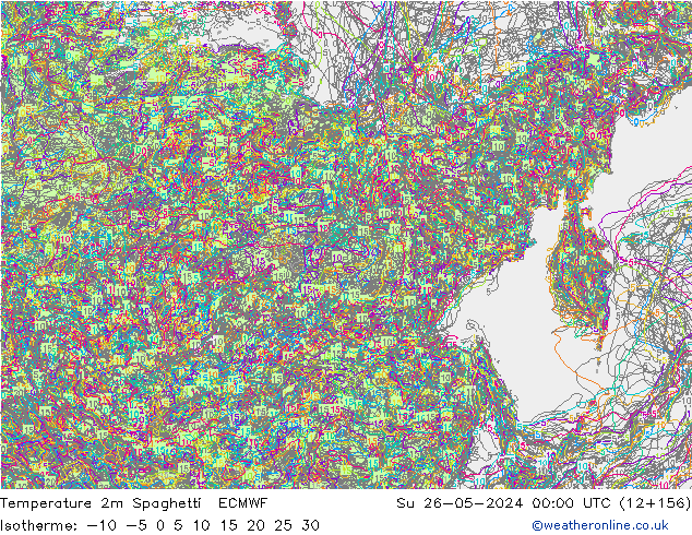 Temperature 2m Spaghetti ECMWF Su 26.05.2024 00 UTC
