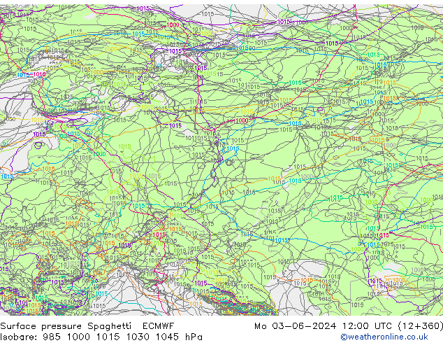 Surface pressure Spaghetti ECMWF Mo 03.06.2024 12 UTC