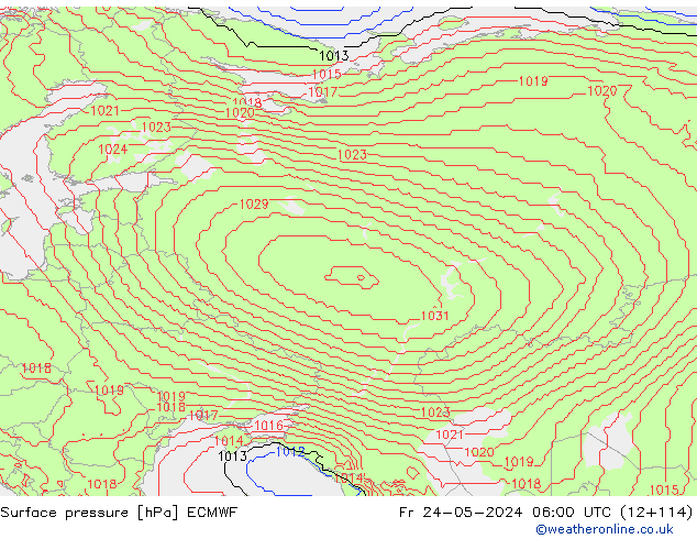 Presión superficial ECMWF vie 24.05.2024 06 UTC