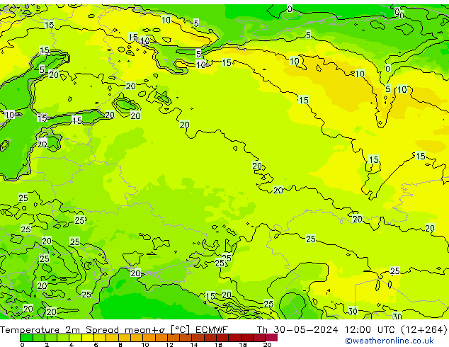 Temperatuurkaart Spread ECMWF do 30.05.2024 12 UTC