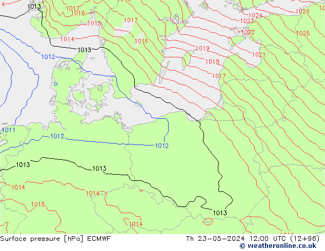 pressão do solo ECMWF Qui 23.05.2024 12 UTC