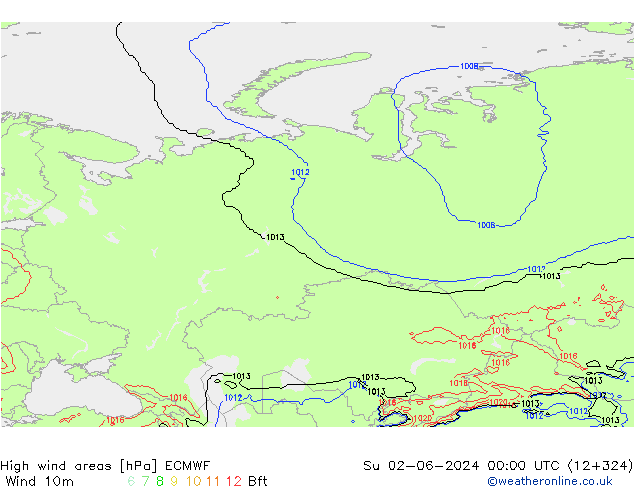 yüksek rüzgarlı alanlar ECMWF Paz 02.06.2024 00 UTC
