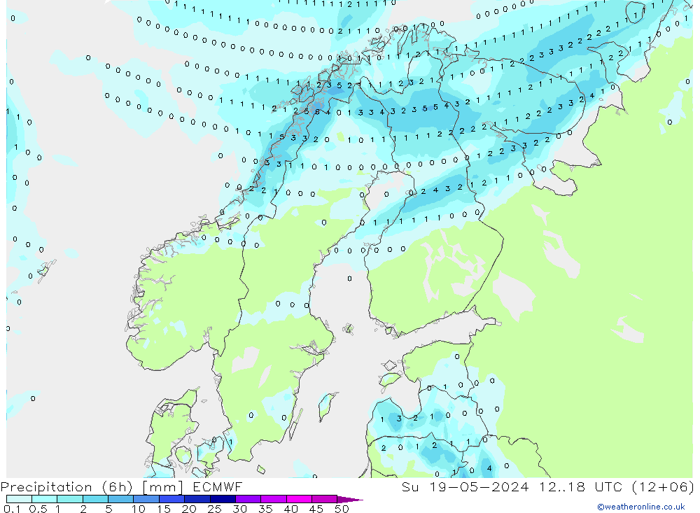 Precipitación (6h) ECMWF dom 19.05.2024 18 UTC