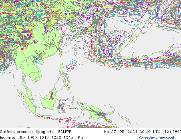 pressão do solo Spaghetti ECMWF Seg 27.05.2024 00 UTC