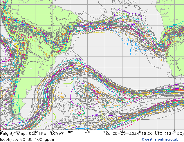 Geop./Temp. 925 hPa ECMWF sáb 25.05.2024 18 UTC