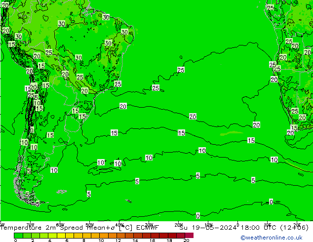Sıcaklık Haritası 2m Spread ECMWF Paz 19.05.2024 18 UTC