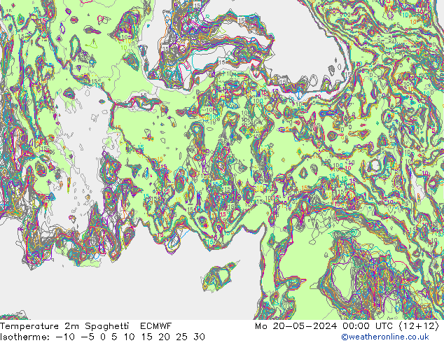 Temperature 2m Spaghetti ECMWF Mo 20.05.2024 00 UTC