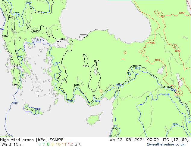 yüksek rüzgarlı alanlar ECMWF Çar 22.05.2024 00 UTC