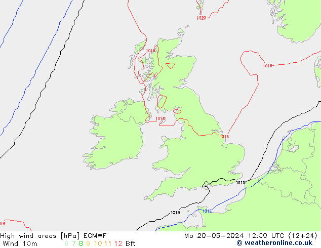 High wind areas ECMWF lun 20.05.2024 12 UTC