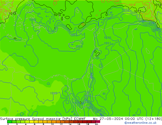 Pressione al suolo Spread ECMWF lun 27.05.2024 00 UTC