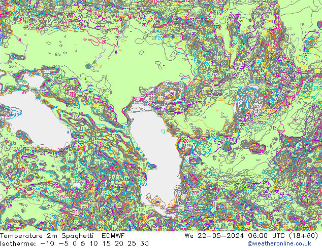 Temperature 2m Spaghetti ECMWF We 22.05.2024 06 UTC