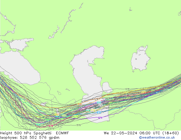 Géop. 500 hPa Spaghetti ECMWF mer 22.05.2024 06 UTC
