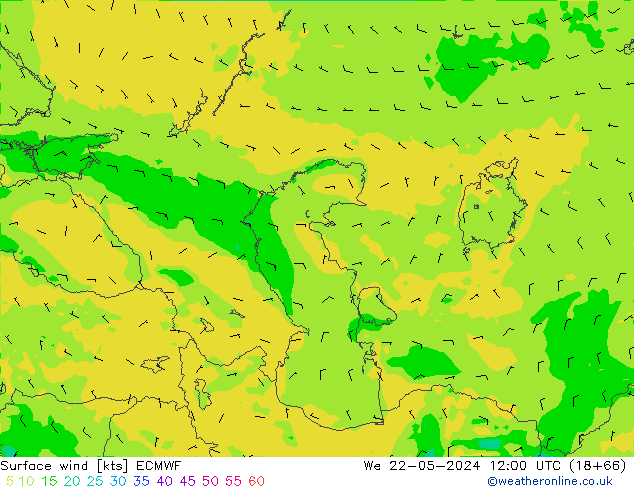 Vent 10 m ECMWF mer 22.05.2024 12 UTC