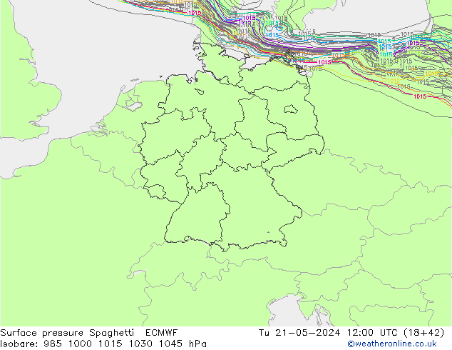 Surface pressure Spaghetti ECMWF Tu 21.05.2024 12 UTC