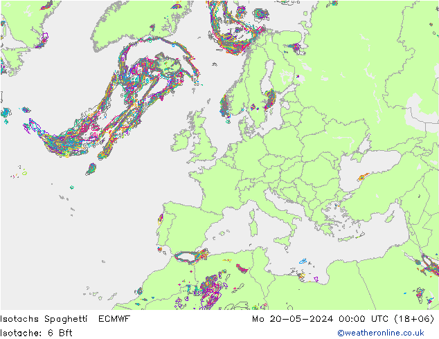 Isotachs Spaghetti ECMWF 星期一 20.05.2024 00 UTC