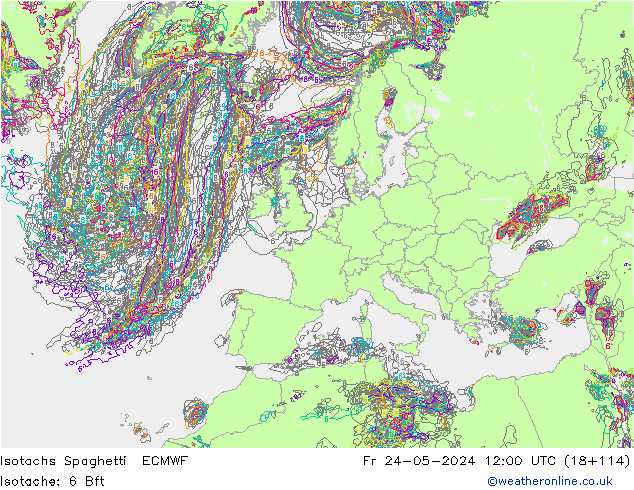 Isotachs Spaghetti ECMWF Pá 24.05.2024 12 UTC
