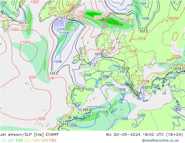Polarjet/Bodendruck ECMWF Mo 20.05.2024 18 UTC