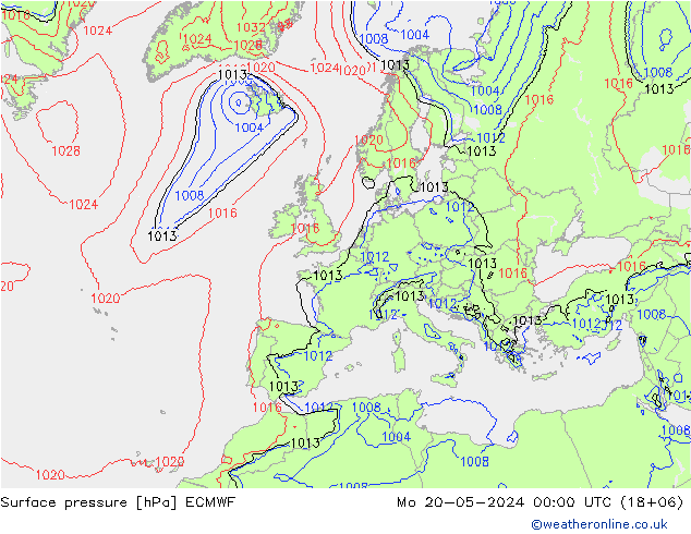 地面气压 ECMWF 星期一 20.05.2024 00 UTC