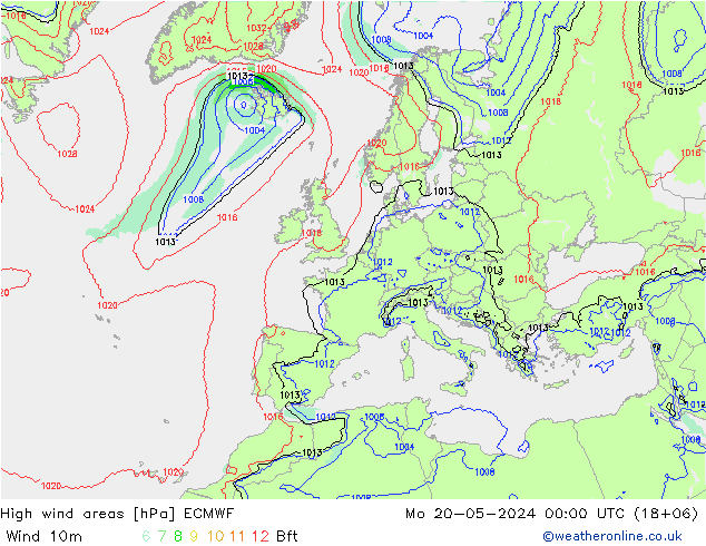 High wind areas ECMWF 星期一 20.05.2024 00 UTC