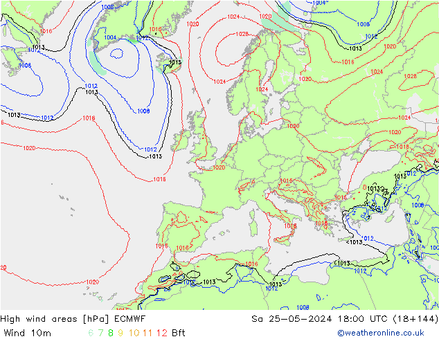 High wind areas ECMWF  25.05.2024 18 UTC