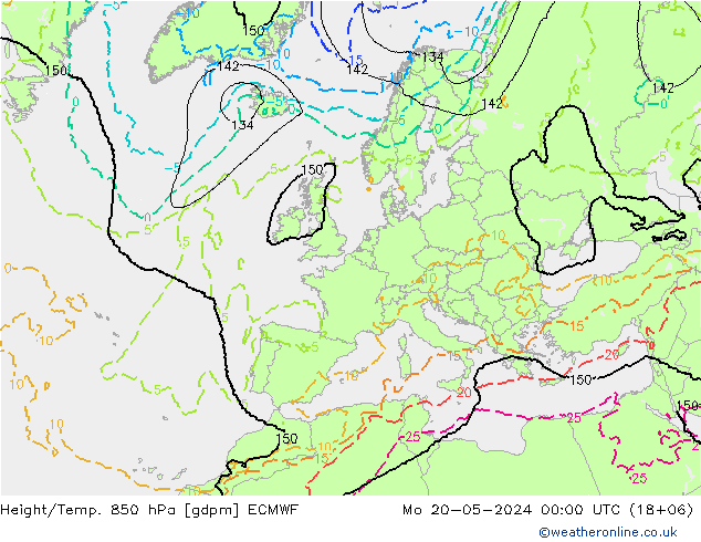 Height/Temp. 850 hPa ECMWF Mo 20.05.2024 00 UTC