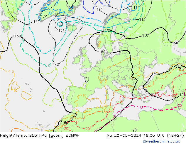 Height/Temp. 850 hPa ECMWF Po 20.05.2024 18 UTC