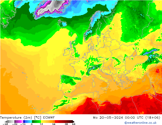 温度图 ECMWF 星期一 20.05.2024 00 UTC