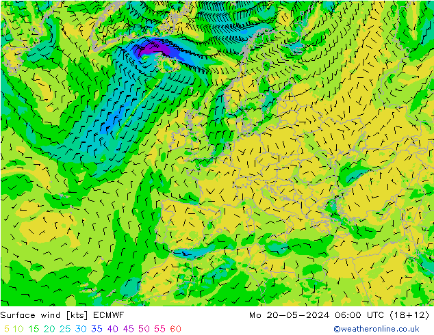 Viento 10 m ECMWF lun 20.05.2024 06 UTC