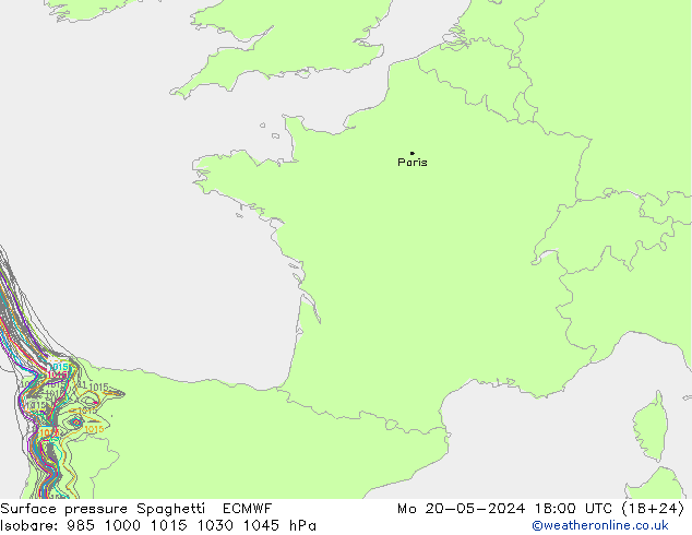 Surface pressure Spaghetti ECMWF Mo 20.05.2024 18 UTC
