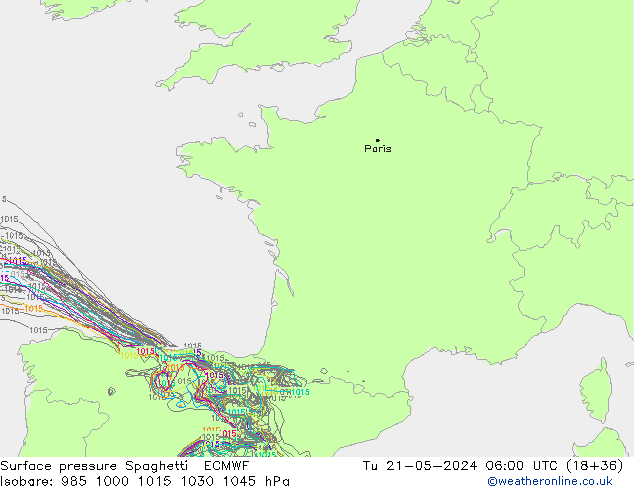 Yer basıncı Spaghetti ECMWF Sa 21.05.2024 06 UTC