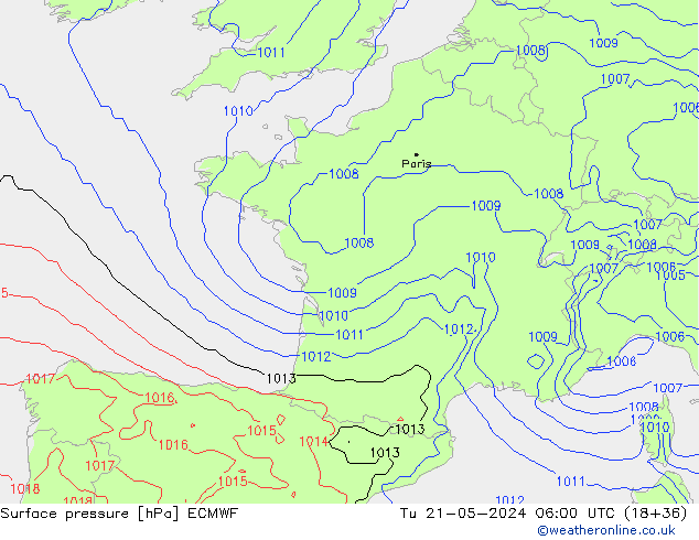 pressão do solo ECMWF Ter 21.05.2024 06 UTC