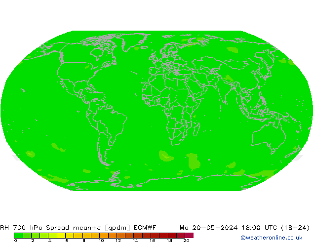 RH 700 hPa Spread ECMWF 星期一 20.05.2024 18 UTC