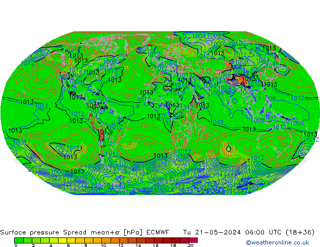 Surface pressure Spread ECMWF Tu 21.05.2024 06 UTC