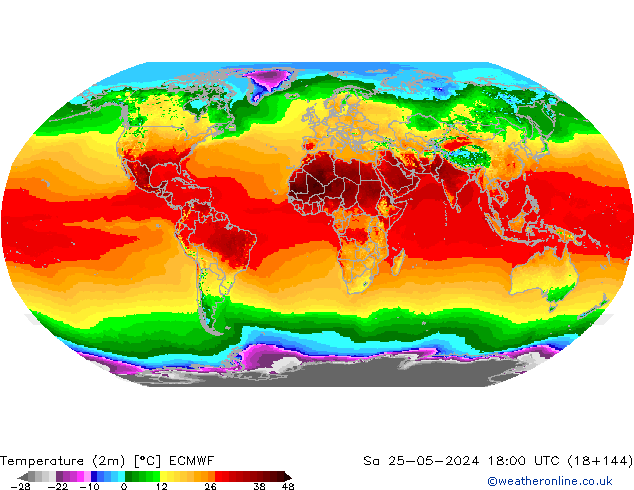 Temperature (2m) ECMWF Sa 25.05.2024 18 UTC