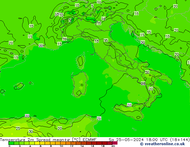 Temperatuurkaart Spread ECMWF za 25.05.2024 18 UTC
