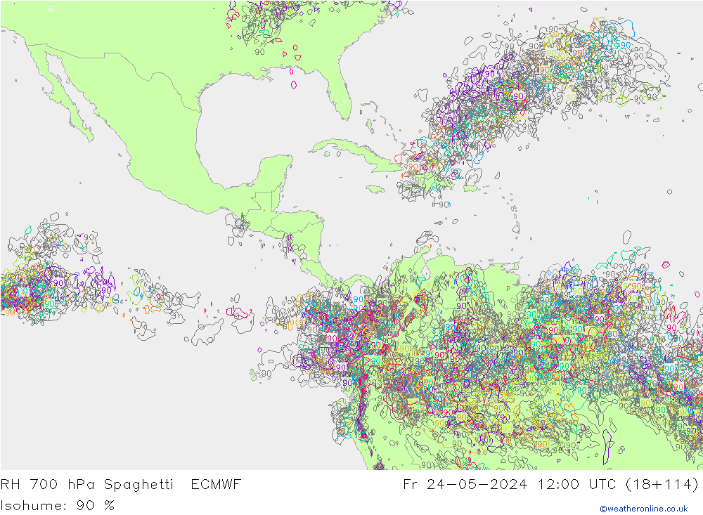 RH 700 hPa Spaghetti ECMWF pt. 24.05.2024 12 UTC