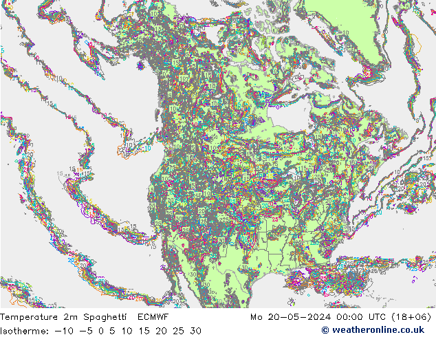 Temperature 2m Spaghetti ECMWF Po 20.05.2024 00 UTC