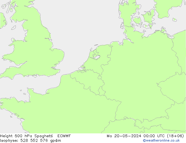 Height 500 hPa Spaghetti ECMWF 星期一 20.05.2024 00 UTC
