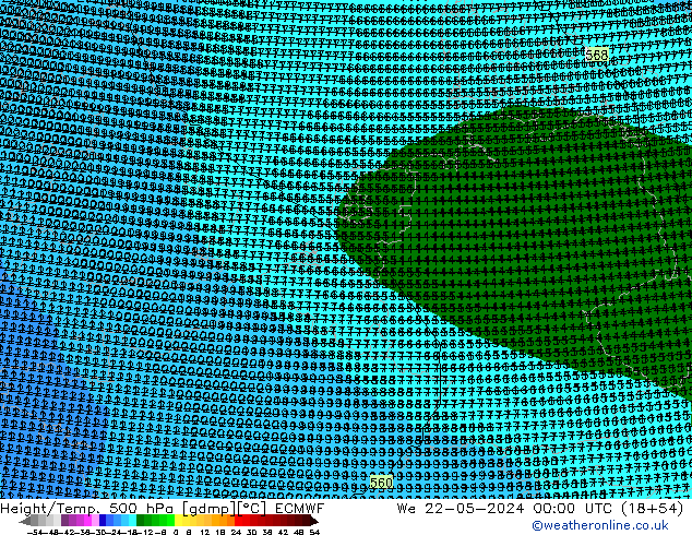 Géop./Temp. 500 hPa ECMWF mer 22.05.2024 00 UTC