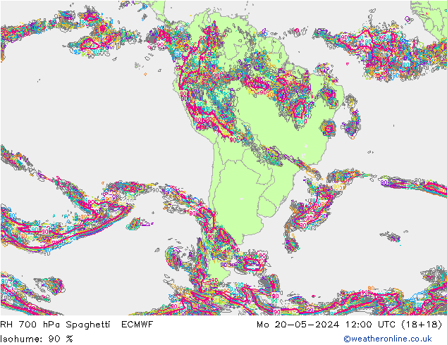 RH 700 hPa Spaghetti ECMWF Mo 20.05.2024 12 UTC