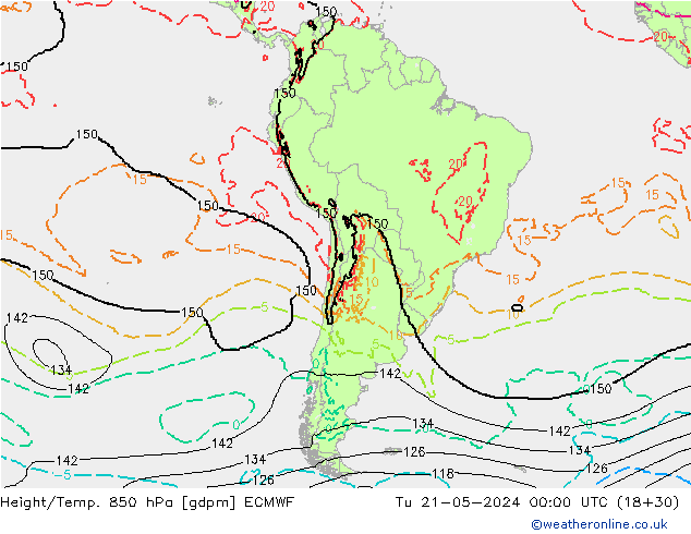 Height/Temp. 850 hPa ECMWF mar 21.05.2024 00 UTC