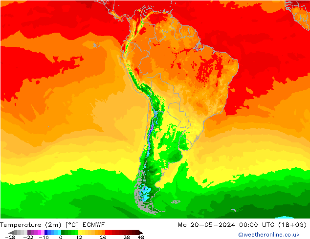 Temperatura (2m) ECMWF lun 20.05.2024 00 UTC