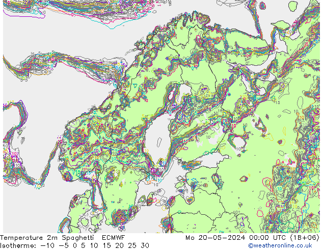 温度图 Spaghetti ECMWF 星期一 20.05.2024 00 UTC