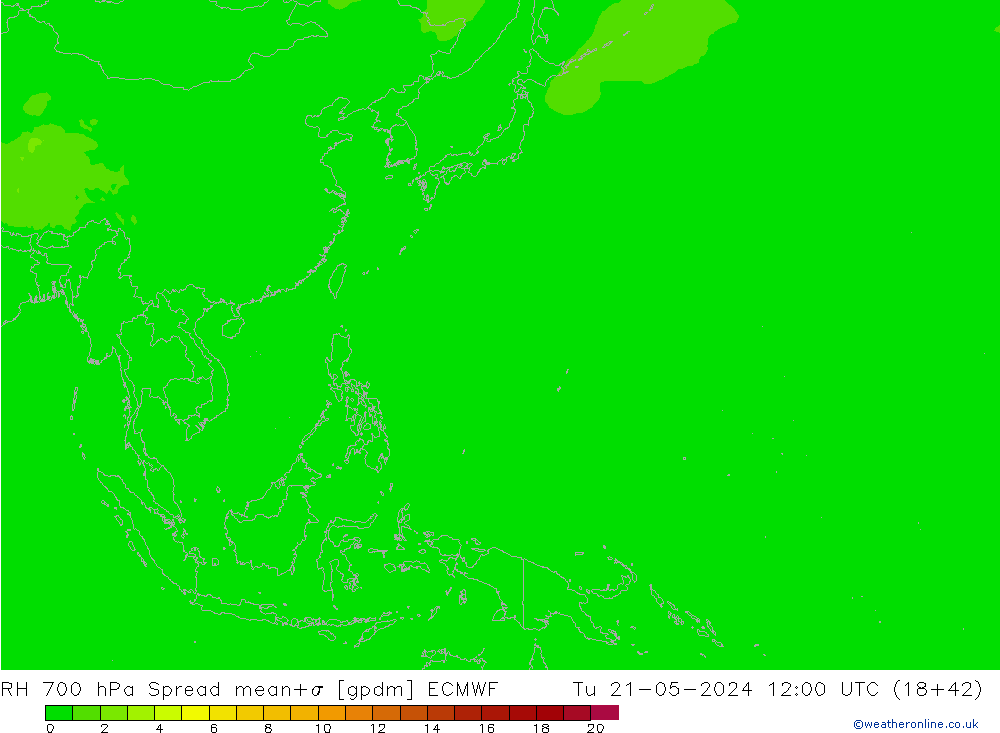 RH 700 hPa Spread ECMWF mar 21.05.2024 12 UTC