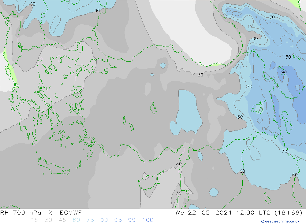 RH 700 hPa ECMWF We 22.05.2024 12 UTC