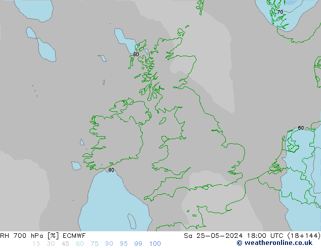 RH 700 hPa ECMWF  25.05.2024 18 UTC