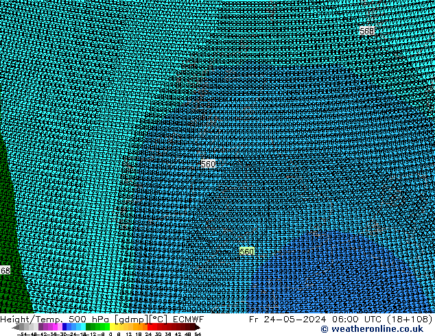 Hoogte/Temp. 500 hPa ECMWF vr 24.05.2024 06 UTC